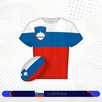 Slovenia rugby jersey with rugby ball of Slovenia on abstract sport background. vector