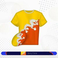 Bhutan rugby jersey with rugby ball of Bhutan on abstract sport background. vector