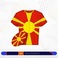 North Macedonia rugby jersey with rugby ball of North  Macedonia on abstract sport background. vector