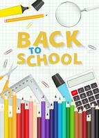 Back to School concept with school office supplies. vector