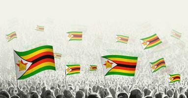 Abstract crowd with flag of Zimbabwe. Peoples protest, revolution, strike and demonstration with flag of Zimbabwe. vector