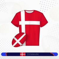 Dinamarca rugby jersey con rugby pelota de Dinamarca en resumen deporte antecedentes. vector