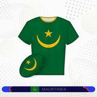 Mauritania rugby jersey with rugby ball of Mauritania on abstract sport background. vector