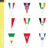 Triangle flag set, stylized country flags. vector