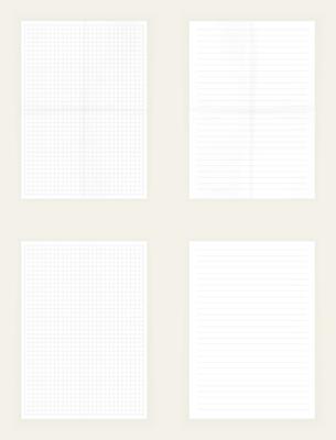 Realistic blank sheets of lined and square paper. Vector set of paper sheets