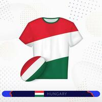 Hungary rugby jersey with rugby ball of Hungary on abstract sport background. vector
