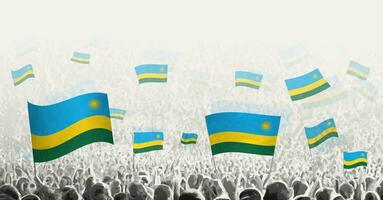 Abstract crowd with flag of Rwanda. Peoples protest, revolution, strike and demonstration with flag of Rwanda. vector