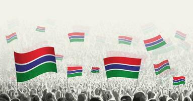 resumen multitud con bandera de Gambia. pueblos protesta, revolución, Huelga y demostración con bandera de Gambia. vector