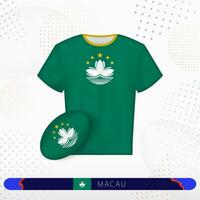 Macau rugby jersey with rugby ball of Macau on abstract sport background. vector