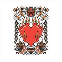 burning heart tattoo vector design