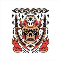 ardiente cráneo tatuaje vector diseño