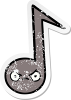 distressed sticker of a cute cartoon musical note png