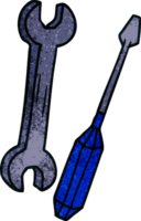 textured cartoon doodle of a spanner and a screwdriver png