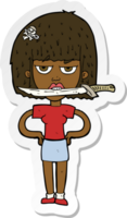 sticker of a cartoon woman with knife between teeth png