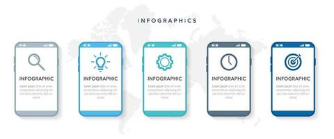 5 step phone infographics with icon options vector