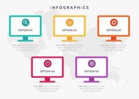 icono negocio infografía con 5 5 pasos y computadora pantalla elementos vector