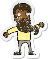 retro distressed sticker of a cartoon man with beard waving png