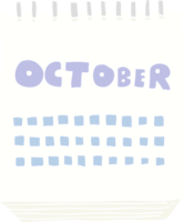 flat color illustration of a cartoon calendar showing month of october png