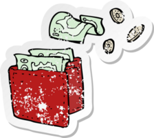 retro distressed sticker of a cartoon wallet spilling money png