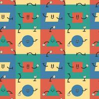 Funny cartoon geometric different shapes with happy emotions. Vector cartoon flat cute characters isolated.Groovy retro style.Geometric shapes pattern,print
