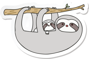 sticker of a quirky hand drawn cartoon sloth and baby png