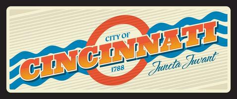 cincinnati americano ciudad retro viaje plato firmar vector