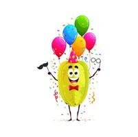 Cartoon star fruit character on birthday holiday vector