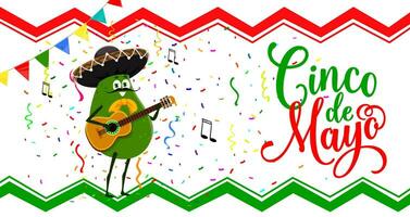 Cinco De Mayo banner, cartoon avocado character vector