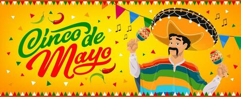 mexicano Mariachi músico en cinco Delaware mayonesa fiesta vector