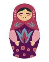 Russian doll, matryoshka. Cute character decorated with flowers and leaves. Isolated design element. vector