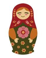 Russian doll, matryoshka. Cute character decorated with flowers and leaves. Isolated design element. vector