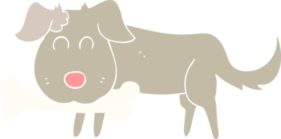 ilustração de cor lisa de um cão de desenho animado com osso png