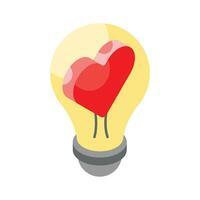 Heart inside light bulb showing concept icon of romantic idea, valentine day bulb vector design