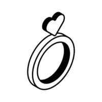 agarrar esta isométrica icono de enamorado anillo, corazón anillo vector diseño