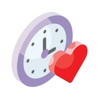 increíble icono de reloj con corazón denotando concepto vector de romance hora