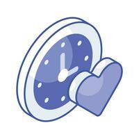 increíble icono de reloj con corazón denotando concepto vector de romance hora