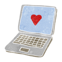 retro desenho animado computador portátil computador com coração símbolo em tela png