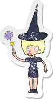 retro noodlijdende sticker van een cartoon halloween heks png