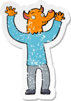 retro distressed sticker of a cartoon happy fox man png