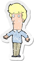 retro distressed sticker of a cartoon startled man png