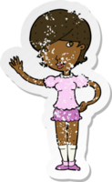 Retro-Distressed-Aufkleber eines Cartoon-Mädchens, das winkt png