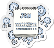 sticker of a cartoon calendar showing month of january png