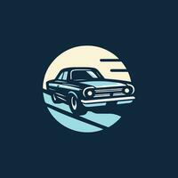 Classic Car Cruising on a Coastal Road at Sunset in Stylized Illustration vector