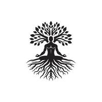 Serene Silhouette of a Person Meditating With Tree of Life Symbol Imagery vector