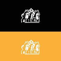 Trio of Stylized Wolves Illustrated in White on Black and Black on Orange Backgrounds vector