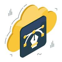 An isometric design icon of cloud bezier file vector