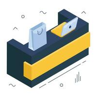 A isometric design icon of reception desk vector