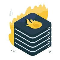An isometric icon design of server burning vector