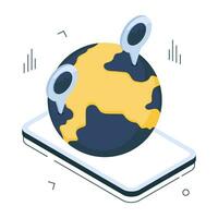 Pin with globe denoting concept of global location icon vector
