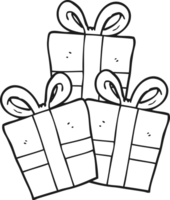 black and white cartoon christmas gifts png